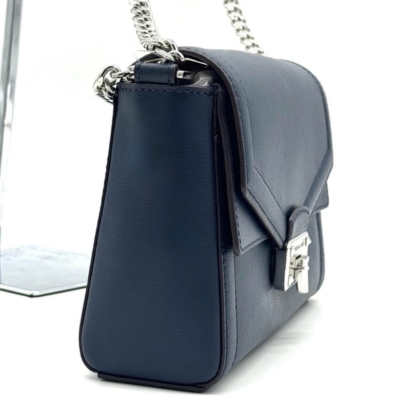 Michael Kors Kinsley leather Medium Shoulder Flap Crossbody Bag Navy Blue - Picture 4 of 9